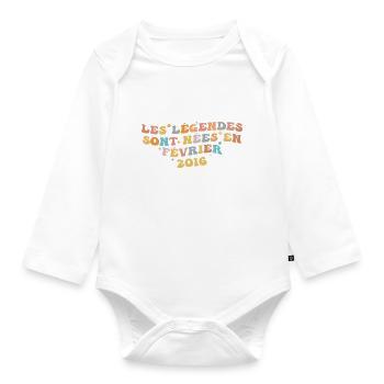 Février Né(e) en 2016 | Cadeau D'anniversaire - Body Bébé bio manches longues - blanc - Devant