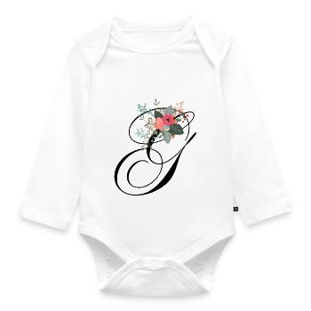 Buchstabe g blumig - Baby Bio-Langarm-Body - Weiß - Vorne