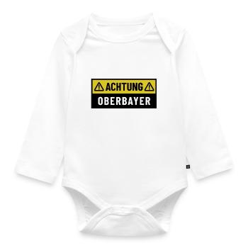 Achtung Oberbayer - Regionaler Spruch - Baby Bio-Langarm-Body - Weiß - Vorne