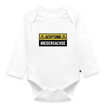 Achtung Niedersachse - Regionaler Spruch - Baby Bio-Langarm-Body - Weiß - Vorne