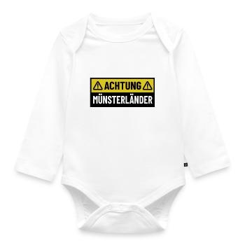 Achtung Münsterländer - Regionaler Spruch - Baby Bio-Langarm-Body - Weiß - Vorne