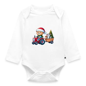 Teddy als Weihnachtsmann mit Otter und Hase - Baby Bio-Langarm-Body - Weiß - Vorne