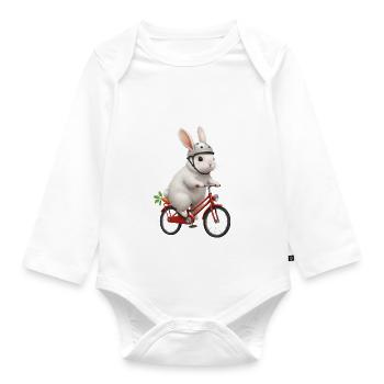Hase auf dem Fahrrad - Baby Bio-Langarm-Body - Weiß - Vorne