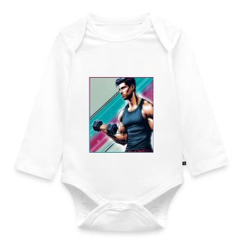 Muscular man with a dumbbell - Organic Longsleeve Baby Bodysuit - white - Front