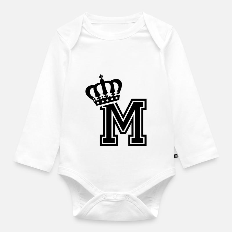 Lettre M - Body Bébé bio manches longues - blanc