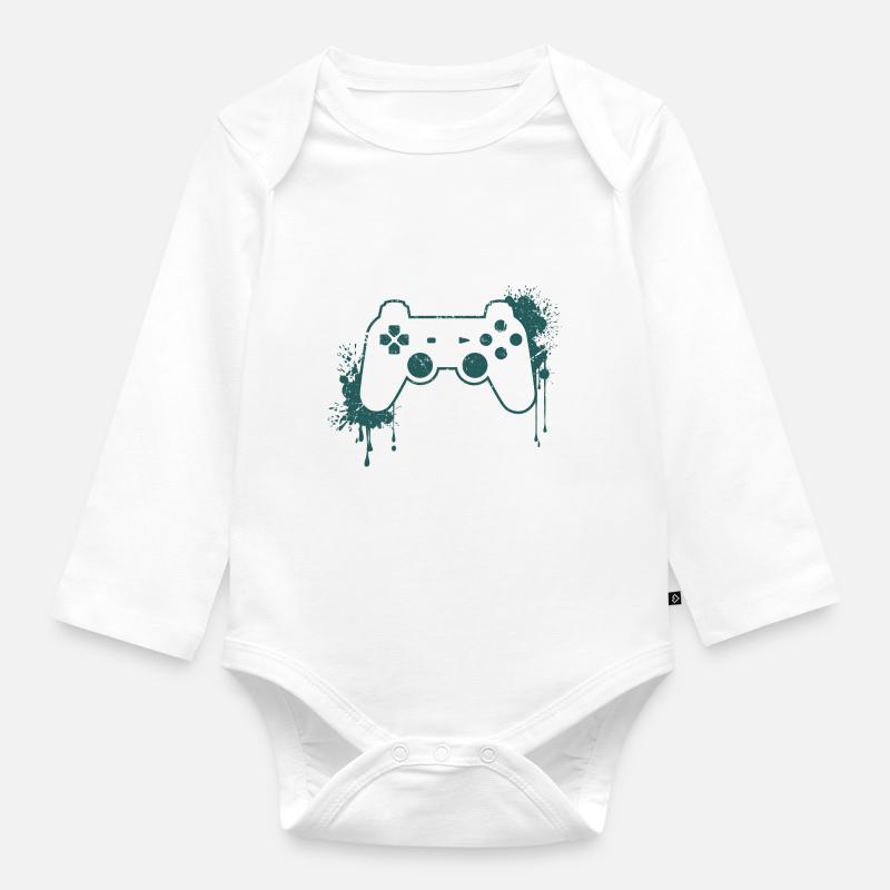 CONTROLLER RETRO - Baby Bio-Langarm-Body - Weiß