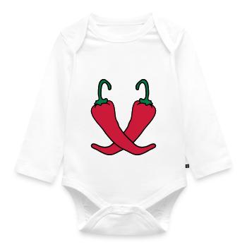 2 chili chilli peppers hot hot - Organic Longsleeve Baby Bodysuit - white - Front