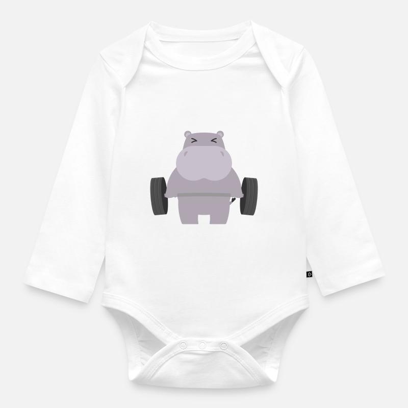 Nilpferd - Baby Bio-Langarm-Body - Weiß