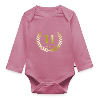 11 Number wreath - Organic Longsleeve Baby Bodysuit - mauve - Front