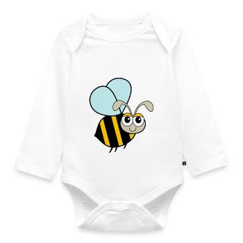 Cartoon Flying Bee - Organic Longsleeve Baby Bodysuit - white - Front