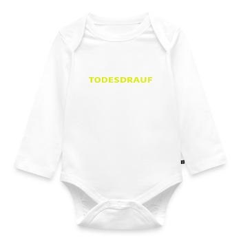 TODESDRAUF in Gelb von EMMEUNDAMPFE - Baby Bio-Langarm-Body - Weiß - Vorne