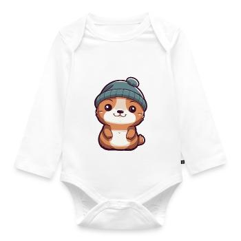 Süßer Baby Otter mit Schnee und Mütze Winter - Baby Bio-Langarm-Body - Weiß - Vorne