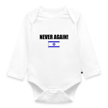 Never again - israel - Organic Longsleeve Baby Bodysuit - white - Front