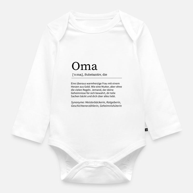 Oma Spruch Definition Großmutter Geschenkidee - Baby Bio-Langarm-Body - Weiß