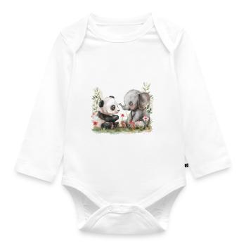 Cute Panda And Elephant Friends - Baby Bio-Langarm-Body - Weiß - Vorne