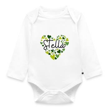 Ich liebe Stella Herzen in Grün - Baby Bio-Langarm-Body - Weiß - Vorne