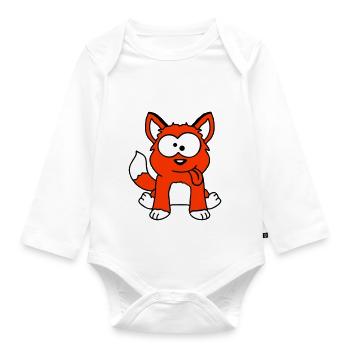 Dog Fox Funny Grimace Squint Tongue Out - Organic Longsleeve Baby Bodysuit - white - Front