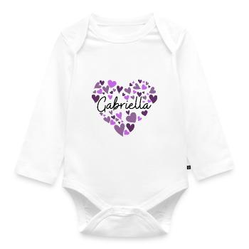 gabriella Name Design with Heart-Shaped purple Hea - Organic Longsleeve Baby Bodysuit - white - Front