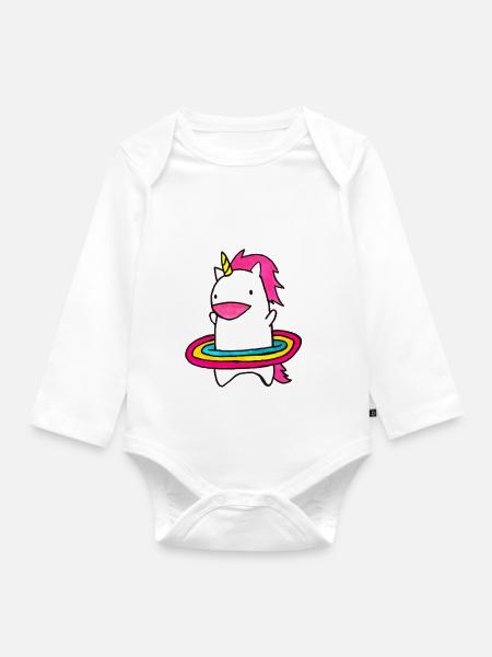 Hula Hop Einhorn - Baby Bio-Langarm-Body - Weiß