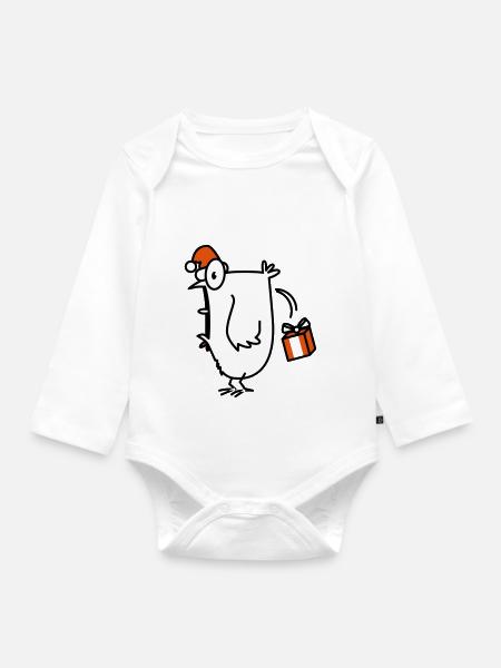 christmas chick Weihnacht Huhn - Baby Bio-Langarm-Body - Weiß