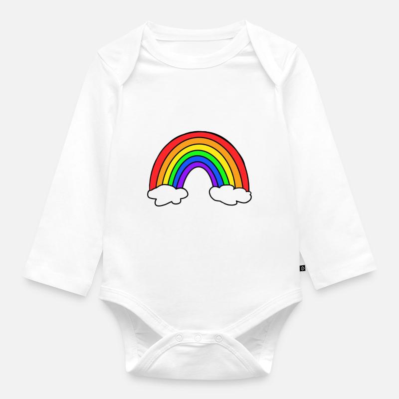 Regenbogen - Baby Bio-Langarm-Body - Weiß