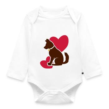 Cute dog with hearts - Organic Longsleeve Baby Bodysuit - white - Front