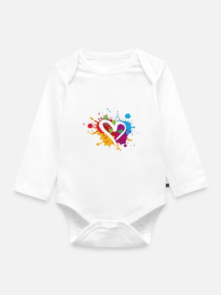 herz,bunt,klecks,farbklecks,bunt - Baby Bio-Langarm-Body - Weiß