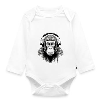 Chita the audiophile monkey - Organic Longsleeve Baby Bodysuit - white - Front