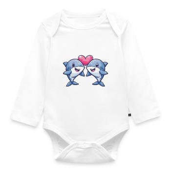 Requin Couple Amour Couple Amoureux - Body Bébé bio manches longues - blanc - Devant