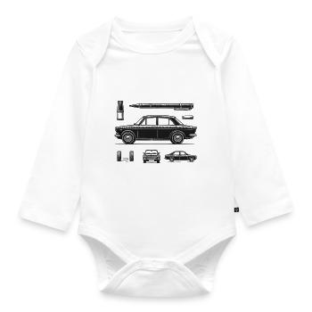 Schwarzer Oldtimer - Baby Bio-Langarm-Body - Weiß - Vorne