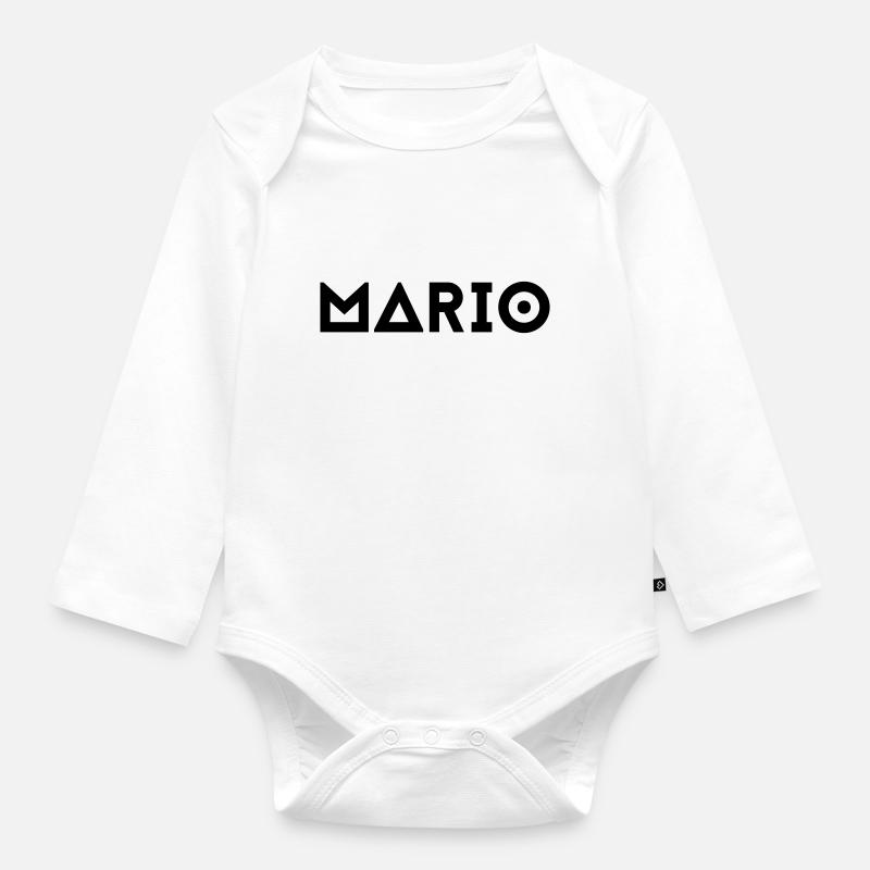 First name Mario - Organic Longsleeve Baby Bodysuit - white