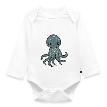 Octopus, Octopus, Octopus, Squid, Cephalopod, Cute, Cute - Organic Longsleeve Baby Bodysuit - white - Front
