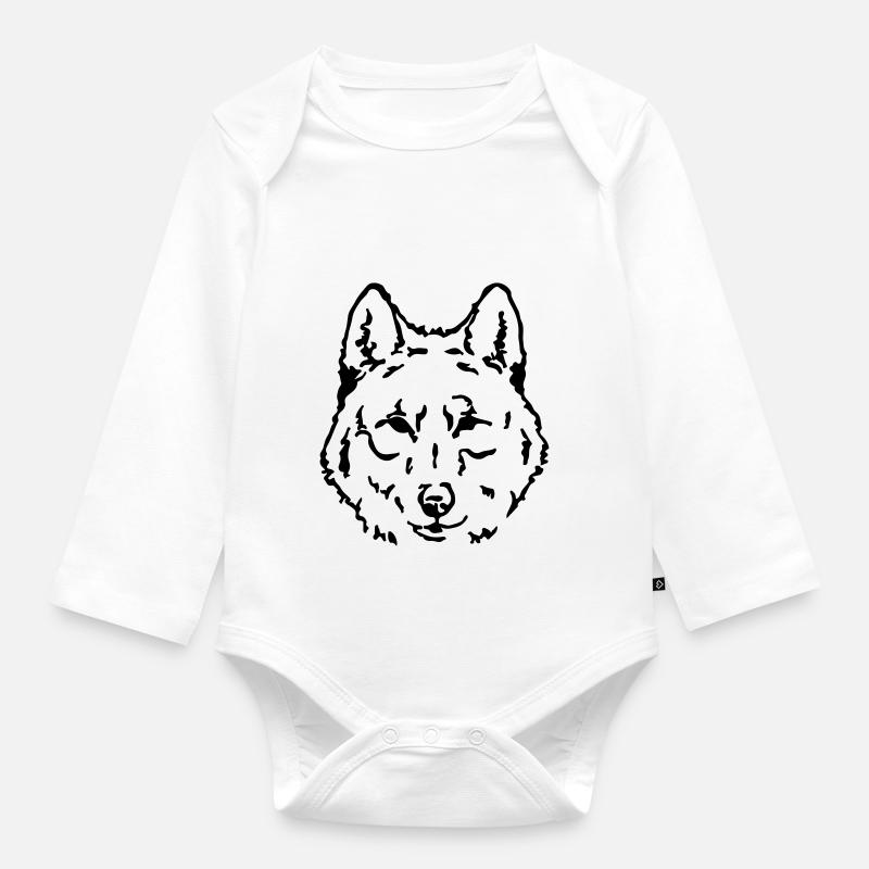 wolf face - Baby Bio-Langarm-Body - Weiß