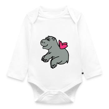 Flying Hippo - Organic Longsleeve Baby Bodysuit - white - Front