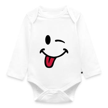 Smiley pulls the tongue 7012 - Organic Longsleeve Baby Bodysuit - white - Front