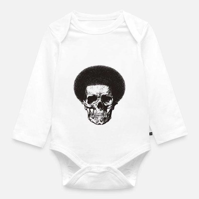 Crâne avec la coiffure afro. - Body Bébé bio manches longues - blanc