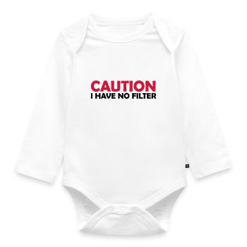 caution no filter Zitat - Baby Bio-Langarm-Body - Weiß - Vorne