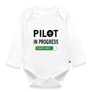 Pilot In Progress Please Wait - Organic Longsleeve Baby Bodysuit - white - Front
