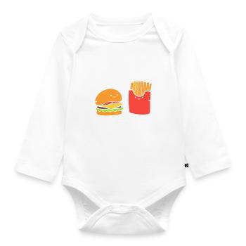 Burger und Pommes Fast -Food -Crew - Baby Bio-Langarm-Body - Weiß - Vorne