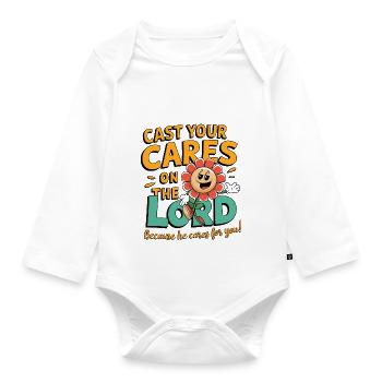 Cast your cares on the lord - Organic Longsleeve Baby Bodysuit - white - Front