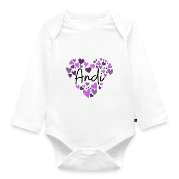 I love Andi hearts in purple - Organic Longsleeve Baby Bodysuit - white - Front