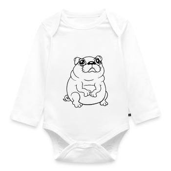 Pug dog sits small begging dick looks sad - Organic Longsleeve Baby Bodysuit - white - Front
