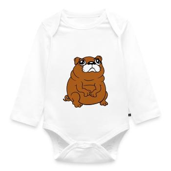 Pug dog sits small begging dick looks sad - Organic Longsleeve Baby Bodysuit - white - Front