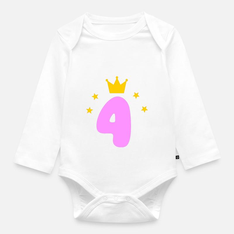 Mädchen 4.Geburtstag - Baby Bio-Langarm-Body - Weiß