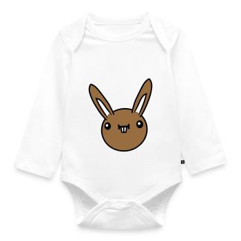 Hase Lustig Gesicht Grimasse Albern Ulkig Lächeln - Baby Bio-Langarm-Body - Weiß - Vorne