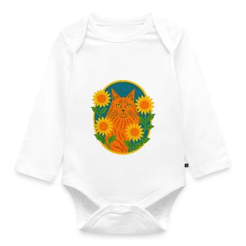 Ginger Kitty Cat - Organic Longsleeve Baby Bodysuit - white - Front