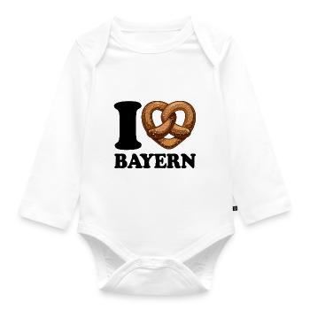 I Love Bavaria & Pretzels - Heart - Hobby - Organic Longsleeve Baby Bodysuit - white - Front