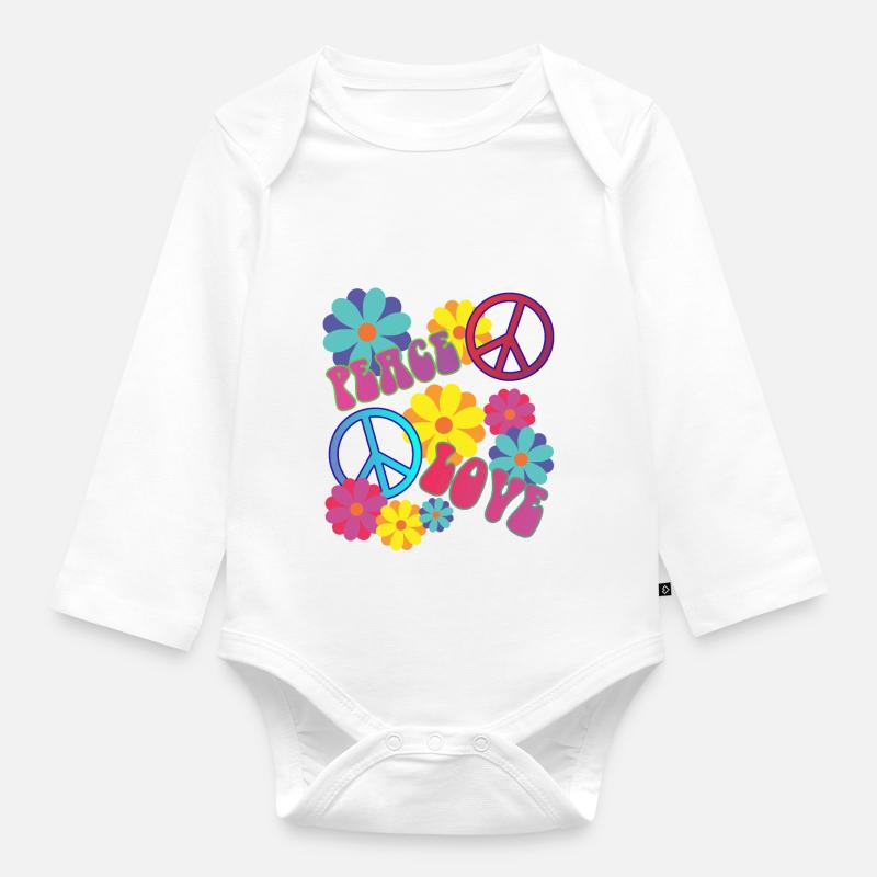 aimer la paix puissance hippie de fleurs - Body Bébé bio manches longues - blanc