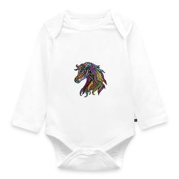 AKE Wildhorse buntes Pferd Hengst Geschenkidee - Baby Bio-Langarm-Body - Weiß - Vorne