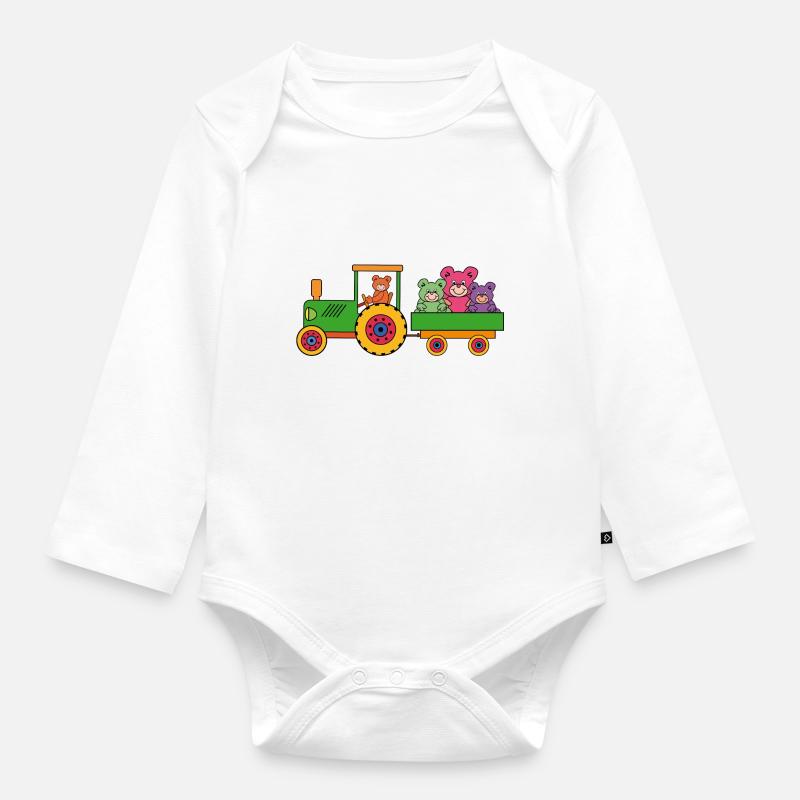 Teddybären | Teddy mit Traktor - Baby Bio-Langarm-Body - Weiß